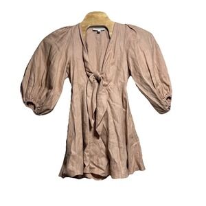 Shona Joy 'Ace' Linen Puff Sleeve Mini Dress in Desert Rose USA 2 AUS 8